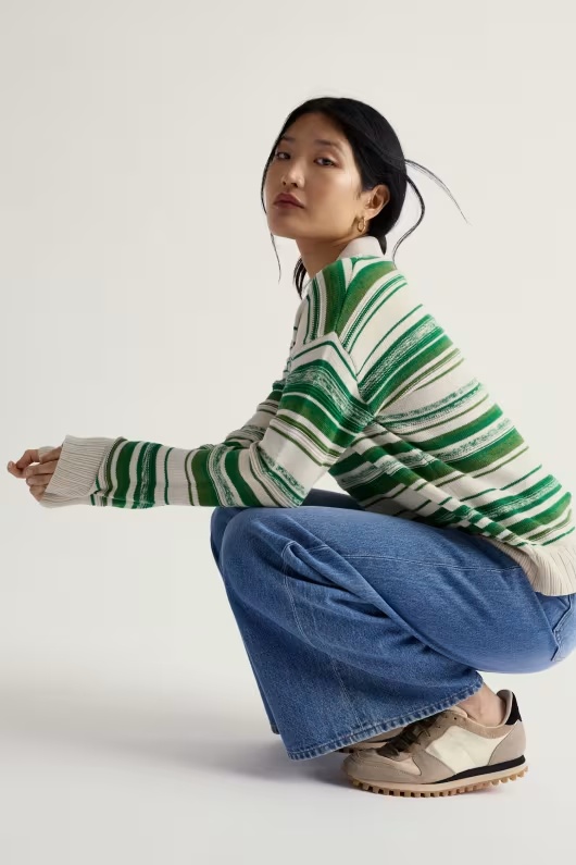Bird Flight Collared V-Neck Jumper