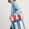 Canvas Split Stripe Tote Bag
