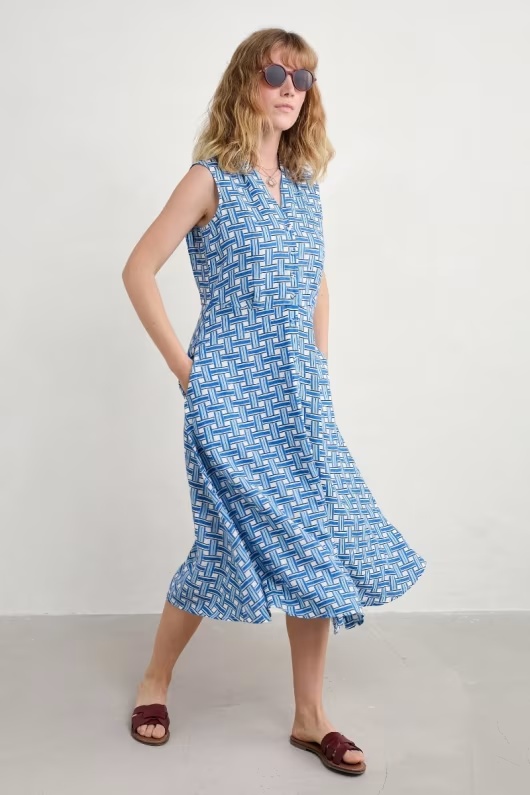 Carved Wood Linen Sleeveless Dress