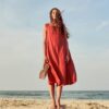 Cresting Waves Sleeveless Linen Dress