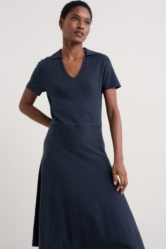 Trebarwith Short-Sleeve Knitted Dress in GOTS-Certified Organic Cotton 1 Trebarwith Short-Sleeve Knitted Dress in GOTS-Certified Organic Cotton