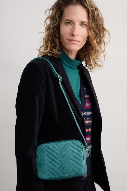 Annulet Quilted Leather & Suede Crossbody Bag