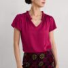 Flower Weave Short Sleeve Satin Top
