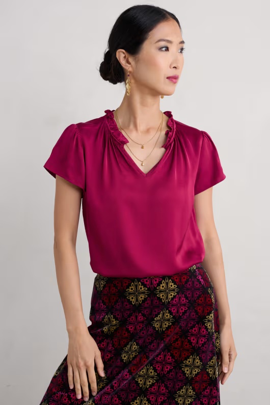 Flower Weave Short Sleeve Satin Top 1 Flower Weave Short Sleeve Satin Top