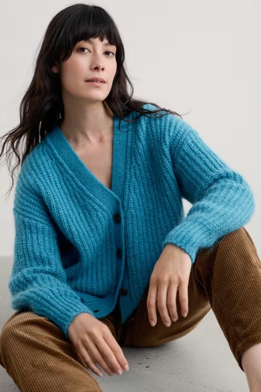 Brushwork V-Neck Cardigan With Mohair