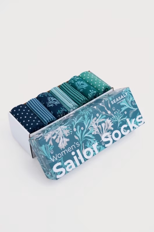 Gift Box of 7 Women's Blue Sailor Socks 1 Gift Box of 7 Women's Blue Sailor Socks
