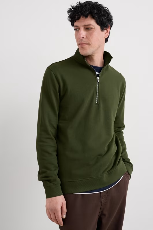 Men's Wood Moss Quarter Zip Sweatshirt 2 Men's Wood Moss Quarter Zip Sweatshirt