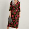 Flower Bud Jersey V- Neck Midi Dress