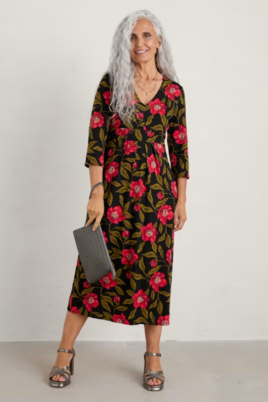 Flower Bud Jersey V- Neck Midi Dress 1 Flower Bud Jersey V- Neck Midi Dress