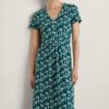 Flower Bud Short Sleeve V-Neck Midi Dress