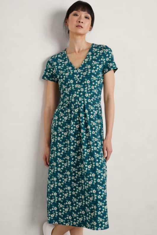 Flower Bud Short Sleeve V-Neck Midi Dress 1 Flower Bud Short Sleeve V-Neck Midi Dress