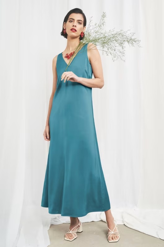 Wild Clematis Sleeveless Satin Dress 1 Wild Clematis Sleeveless Satin Dress