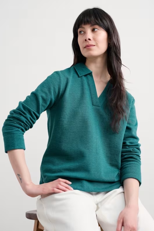 Clear Wing V-Neck Collared Sweatshirt