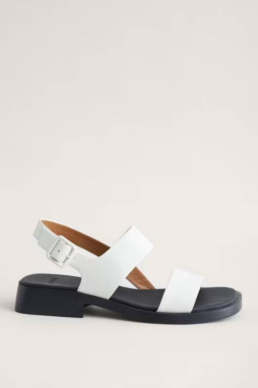 Camper White Low Heel Double Strap Sandals