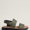 Camper Green Flat Double Strap Sandals