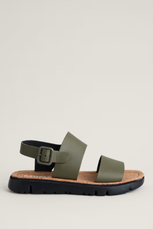 Camper Green Flat Double Strap Sandals