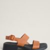 Camper Brown Low Heel Double Strap Sandals