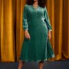 Tree Fern Velvet Midi Dress
