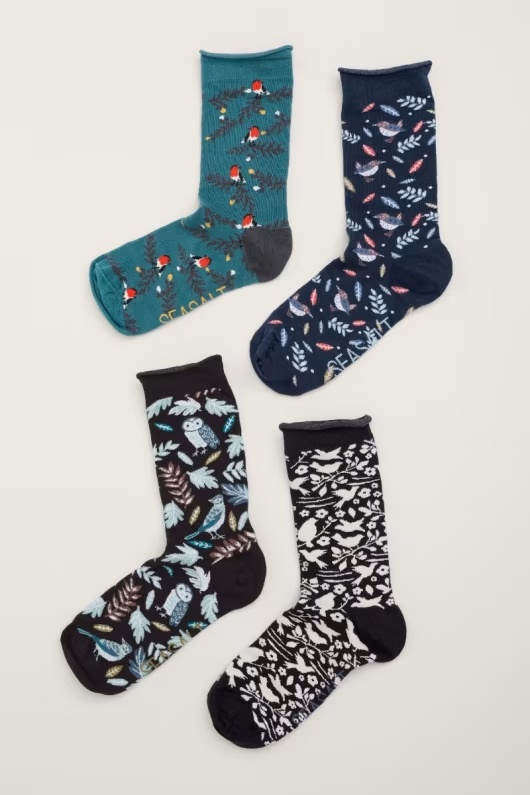 Box of 4 Bird Design Women's Sailor Socks
