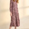 Flower Train Tiered Cord Shirt Dress