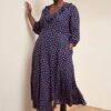 Furled Flower V-Neck Dress