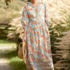 Blue Hills Border V-Neck Floral Dress