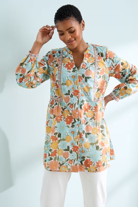 Dragonfly V-Neck Tunic in GOTS-Certified Organic Cotton 1 Dragonfly V-Neck Tunic in GOTS-Certified Organic Cotton