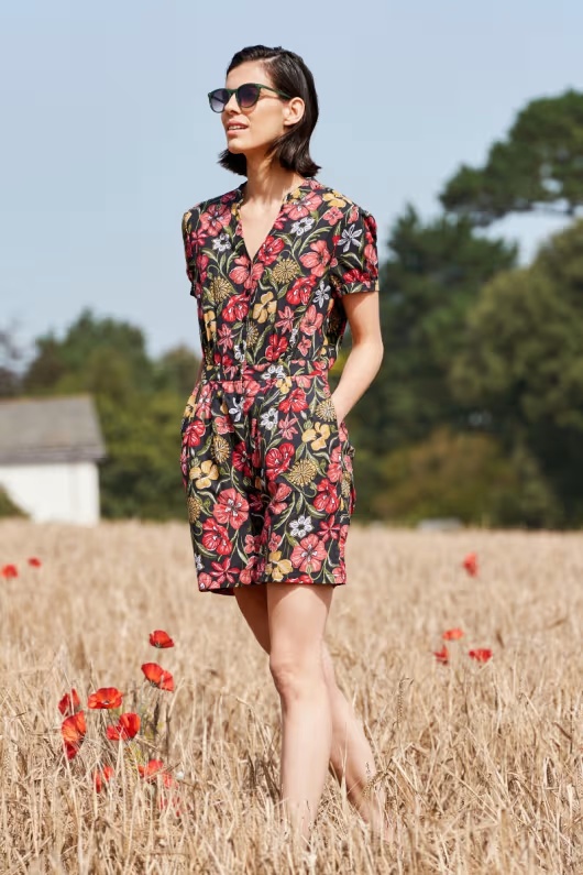 Stars Align Cotton-Linen Playsuit
