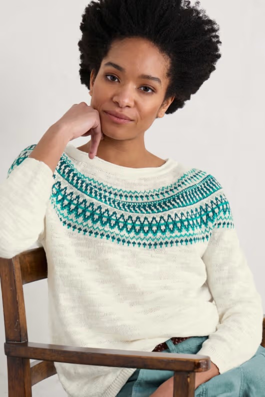 Penvoose Three Quarter Sleeve Fair Isle Jumper 1 Penvoose Three Quarter Sleeve Fair Isle Jumper