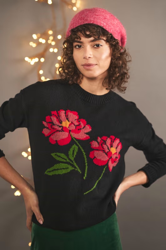 Derowen Intarsia Knit Flower Jumper
