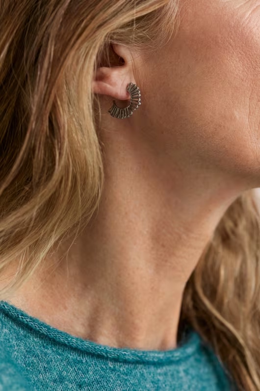 Strawflower Silver Tone Floral Hoop Earrings