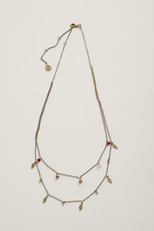 Stem Double Chain Charm Necklace 1 Stem Double Chain Charm Necklace