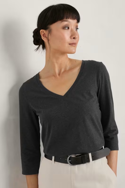Alighting 3/4 Sleeve V-Neck Jersey Top